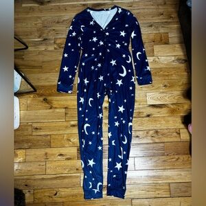 Blue Star and Moon Print Pajama Onesie with Butt Flap